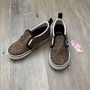 Vans Brown and Black Leopard Print Slip-On Sneakers